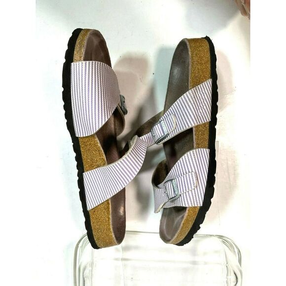 Birkenstock Birki's Sandals Lavender Purple White Stripe 2 Buckle - Picture 5 of 12